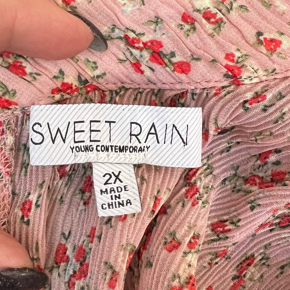 Sweet Rain Pleated Ruffled Pink Floral Top Size XXL NWT - Picture 8 of 9